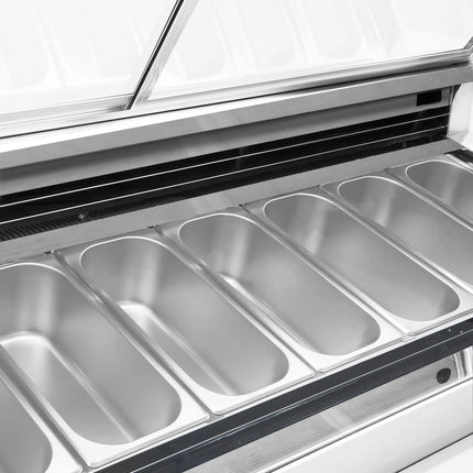 GGM Gastro Ice Cream Display Freezer | THEO - 1771mm - Ventilated cooling - with LED lighting - for 9 x 5 litres Napoli pans - White