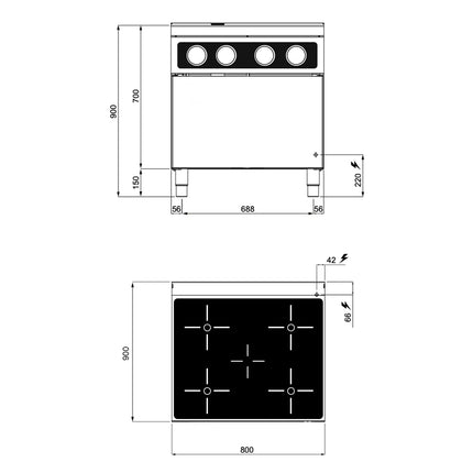 GGM Gastro Infrared Hob - 16kW - 4 zones - with open base shelf - Bflex Digital