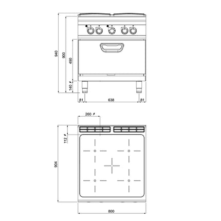 GGM Gastro Infrared Hob - 20.68kW - 4 zones - with Electric Oven Convection Oven - 4.68kW