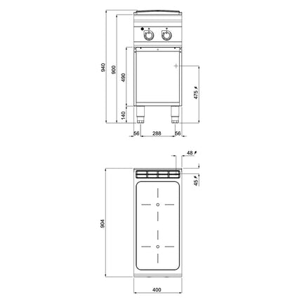 GGM Gastro Infrared Hob - 8kW - 2 zones - with open base shelf