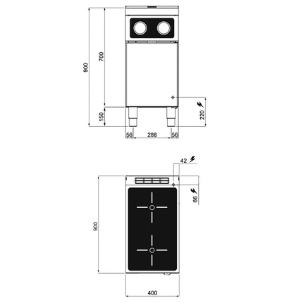 GGM Gastro Infrared Hob - 8kW - 4 zones - with open base shelf - Bflex Digital
