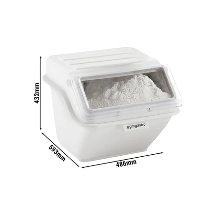 GGM Gastro Ingredient Bin - with Flip Lid - 40L - Polypropylene - White - Stackable