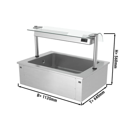 GGM Gastro Integrated Drop-in Ice Well - 1135mm - 3x GN 1/1 - 130L - with Glass Sneeze Guard