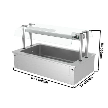 GGM Gastro Integrated Drop-in Ice Well - 1460mm - 4x GN 1/1 - 160L - with Glass Sneeze Guard