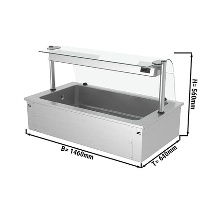 GGM Gastro Integrated Drop-in Ice Well - 1460mm - 4x GN 1/1 - 160L - with Glass Sneeze Guard