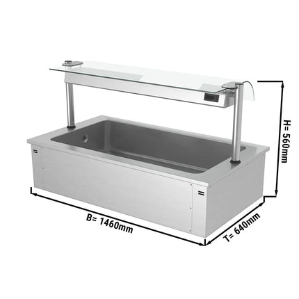 GGM Gastro Integrated Drop-in Ice Well - 1460mm - 4x GN 1/1 - 160L - with Glass Sneeze Guard