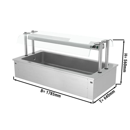 GGM Gastro Integrated Drop-in Ice Well - 1785mm - 5x GN 1/1 - 200L - with Glass Sneeze Guard