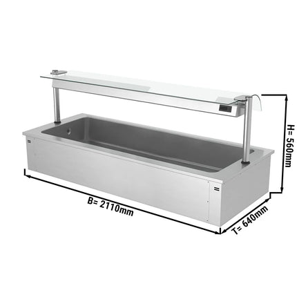 GGM Gastro Integrated Drop-in Ice Well - 2110mm - 6x GN 1/1 - 250L - with Glass Sneeze Guard