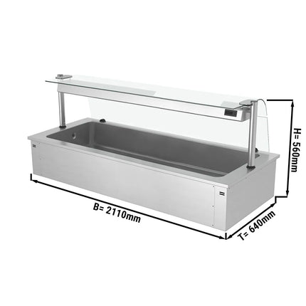 GGM Gastro Integrated Drop-in Ice Well - 2110mm - 6x GN 1/1 - 250L - with Glass Sneeze Guard