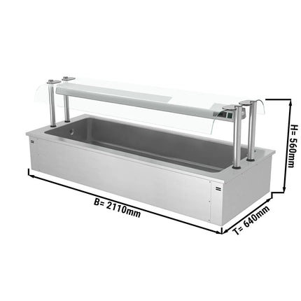 GGM Gastro Integrated Drop-in Ice Well - 2110mm - 6x GN 1/1 - 250L - with Glass Sneeze Guard