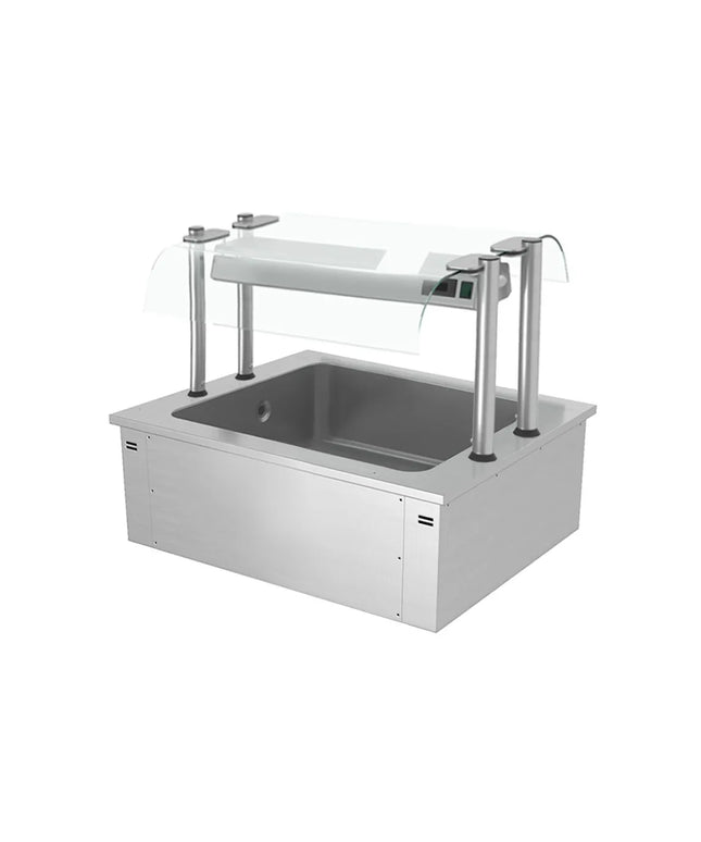 GGM Gastro Integrated Drop-in Ice Well - 810mm - 2x GN 1/1 - 90L - with Glass Sneeze Guard