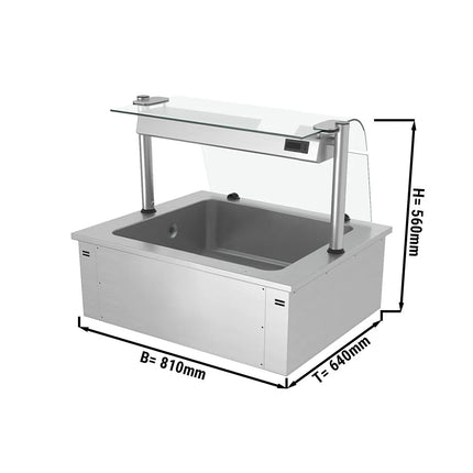 GGM Gastro Integrated Drop-in Ice Well - 810mm - 2x GN 1/1 - 90L - with Glass Sneeze Guard