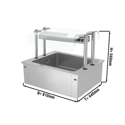 GGM Gastro Integrated Drop-in Ice Well - 810mm - 2x GN 1/1 - 90L - with Glass Sneeze Guard