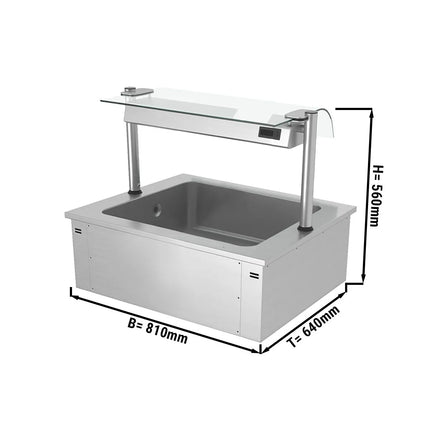 GGM Gastro Integrated Drop-in Ice Well - 810mm - 2x GN 1/1 - 90L - with Glass Sneeze Guard