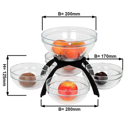 GGM Gastro Jam Etagere / Buffet Stand - Black - Stainless steel frame - square - Height: 340mm - incl. 5 Glass bowls 4x170x170mm, 1x200x200mm - with 5 shelves