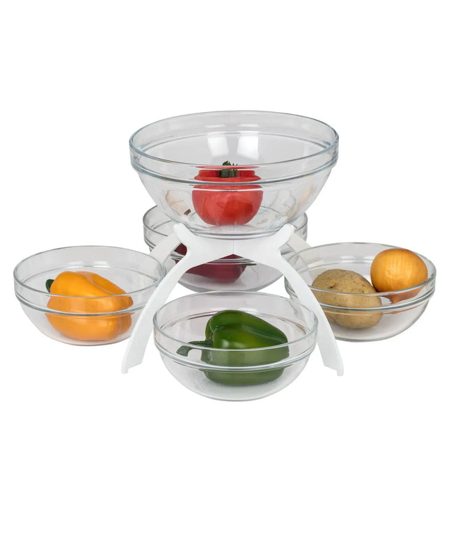 GGM Gastro Jam Etagere / Buffet Stand - Powder-coated stainless steel - White - square - Height: 340mm - incl. 5 Glass bowls 4x170x170mm, 1x200x200mm - with 5 shelves