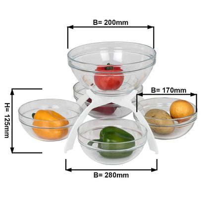 GGM Gastro Jam Etagere / Buffet Stand - Powder-coated stainless steel - White - square - Height: 340mm - incl. 5 Glass bowls 4x170x170mm, 1x200x200mm - with 5 shelves