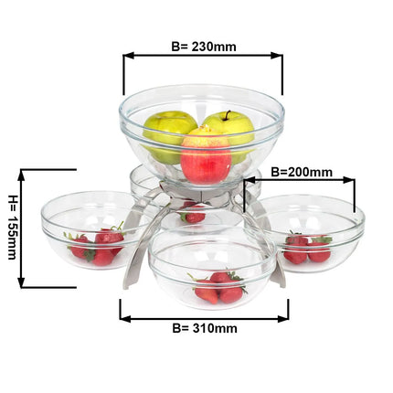 GGM Gastro Jam Etagere / Buffet Stand - Stainless steel - Chrome - Height: 360mm - incl. 5 Glass bowls 4x200x200mm, 1x230x230mm