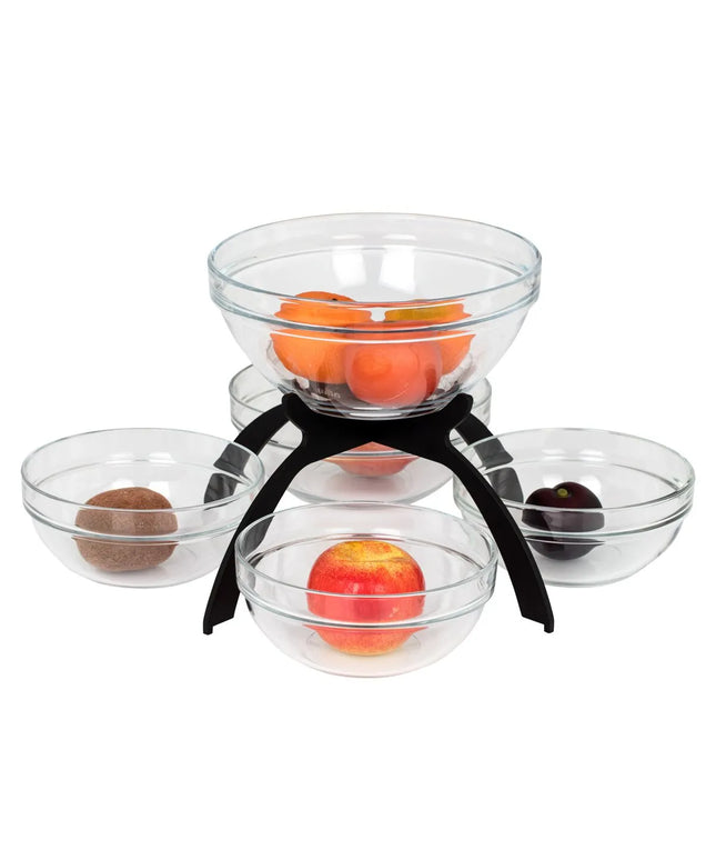 GGM Gastro Jam Etagere / Buffet Stand - Stainless steel frame - Black - square - Height: 360mm - incl. 5 Glass bowls 4x200x200mm, 1x230x230mm - with 5 shelves