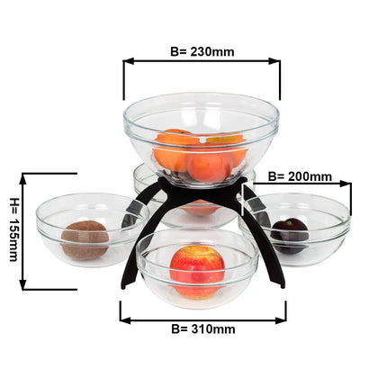 GGM Gastro Jam Etagere / Buffet Stand - Stainless steel frame - Black - square - Height: 360mm - incl. 5 Glass bowls 4x200x200mm, 1x230x230mm - with 5 shelves