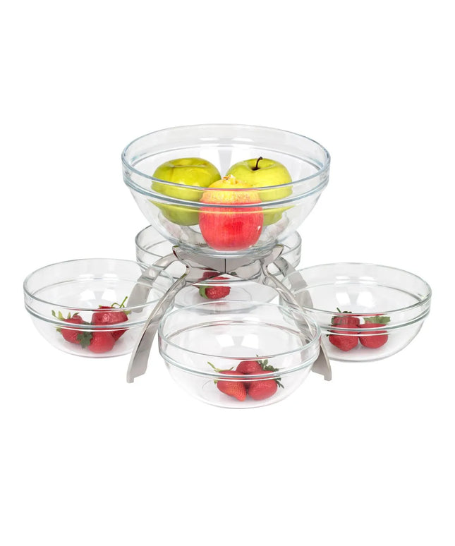 GGM Gastro Jam Etagere / Buffet Stand - White - square - Height: 360mm - Powder-coated stainless steel - incl. 5 Glass bowls 4x 200x200mm, 1x 230x230mm