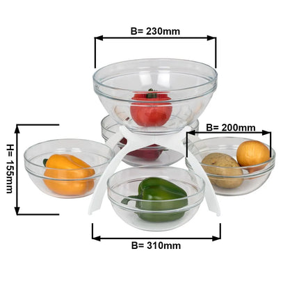 GGM Gastro Jam Etagere / Buffet Stand - White - square - Height: 360mm - Powder-coated stainless steel - incl. 5 Glass bowls 4x 200x200mm, 1x 230x230mm