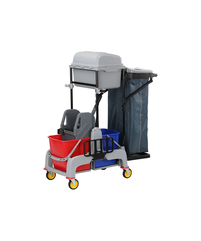 GGM Gastro Janitorial Cleaning Trolley - Open - with 1 shelves & laundry bag - Grey