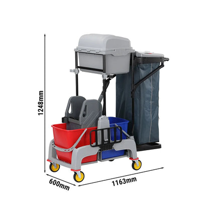 GGM Gastro Janitorial Cleaning Trolley - Open - with 1 shelves & laundry bag - Grey
