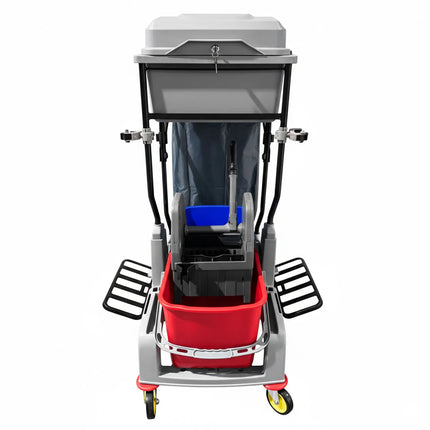 GGM Gastro Janitorial Cleaning Trolley - Open - with 1 shelves & laundry bag - Grey