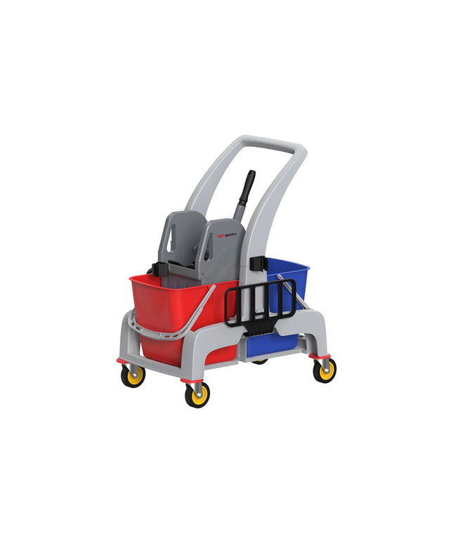 GGM Gastro Janitorial Cleaning Trolley - Open - with 2 Containers & Mop Wringer - Grey