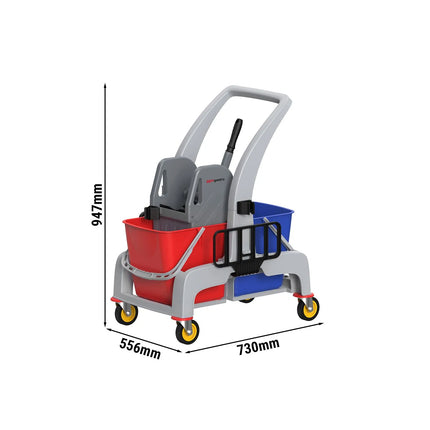 GGM Gastro Janitorial Cleaning Trolley - Open - with 2 Containers & Mop Wringer - Grey