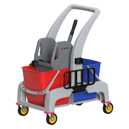 GGM Gastro Janitorial Cleaning Trolley - Open - with 2 Containers & Mop Wringer - Grey