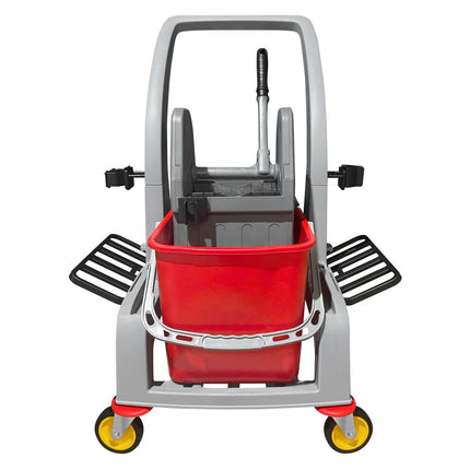 GGM Gastro Janitorial Cleaning Trolley - Open - with 2 Containers & Mop Wringer - Grey
