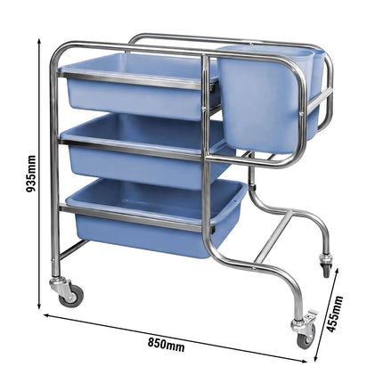 GGM Gastro Janitorial Cleaning Trolley - Open - with 3 shelves & 2 buckets
