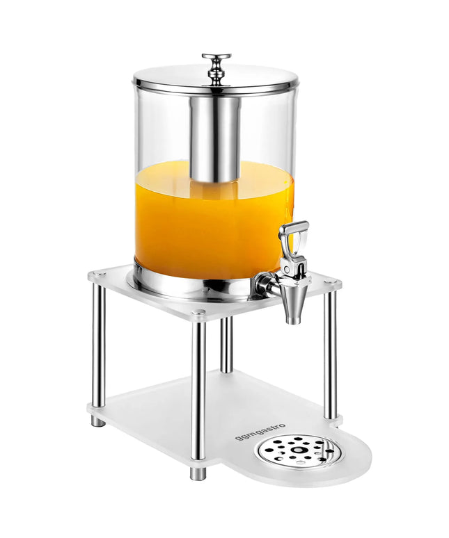GGM Gastro Juice Dispenser - 1x polycarbonate tank with tap & ice insert - 7.7 Litres - Stainless steel - incl. drip tray & base frame