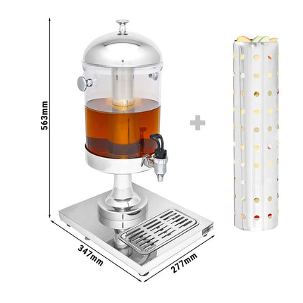 GGM Gastro Juice Dispenser - 1x polycarbonate tank with tap & ice insert - 7.5 Litres - Stainless steel - incl. drip tray & fruit infuser cylinder