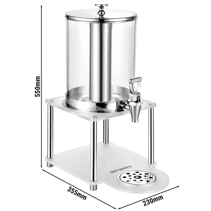 GGM Gastro Juice Dispenser - 1x polycarbonate tank with tap & ice insert - 7.7 Litres - Stainless steel - incl. drip tray & base frame