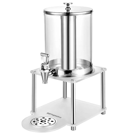 GGM Gastro Juice Dispenser - 1x polycarbonate tank with tap & ice insert - 7.7 Litres - Stainless steel - incl. drip tray & base frame