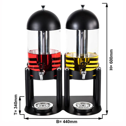 GGM Gastro Juice Dispenser - 2x glass containers with tap & ice core - 2x 6 Litres - Black - incl. ice core