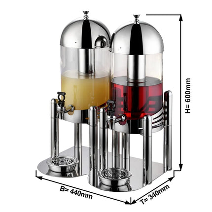 GGM Gastro Juice Dispenser - 2x polycarbonate tanks with tap - 2x 6 Litres - Stainless steel