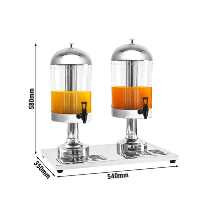 GGM Gastro Juice Dispenser - 2x polycarbonate tanks with tap & ice inserts - 2x 8 Litres - Stainless steel - incl. drip tray & lid
