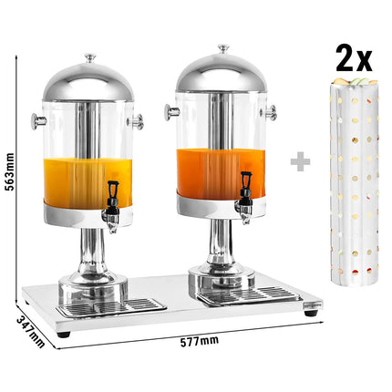 GGM Gastro Juice Dispenser - 2x polycarbonate tanks with tap & ice inserts - 2x 7.5 Litres - Stainless steel - incl. drip tray & ice inserts