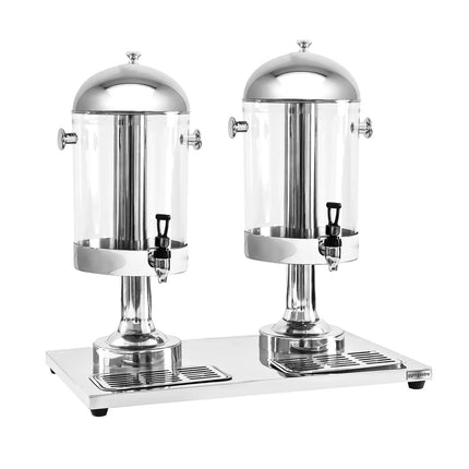 GGM Gastro Juice Dispenser - 2x polycarbonate tanks with tap & ice inserts - 2x 7.5 Litres - Stainless steel - incl. drip tray & ice inserts