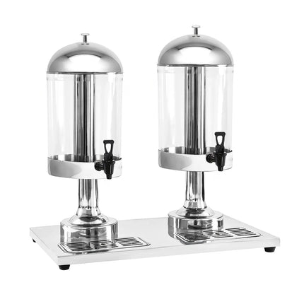 GGM Gastro Juice Dispenser - 2x polycarbonate tanks with tap & ice inserts - 2x 8 Litres - Stainless steel - incl. drip tray & lid