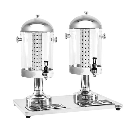 GGM Gastro Juice Dispenser - 2x polycarbonate tanks with tap & ice inserts - 2x 7.5 Litres - Stainless steel - incl. drip tray & ice inserts