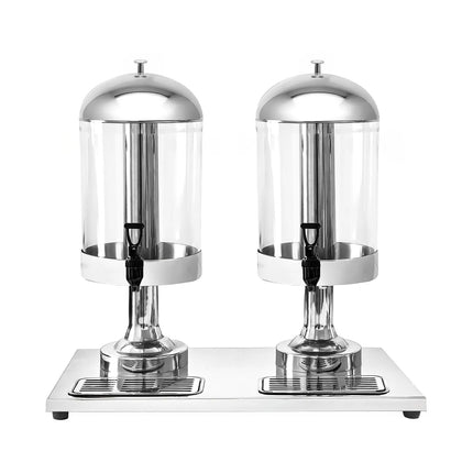 GGM Gastro Juice Dispenser - 2x polycarbonate tanks with tap & ice inserts - 2x 8 Litres - Stainless steel - incl. drip tray & lid
