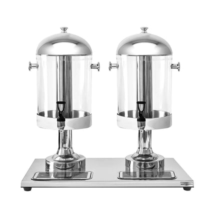 GGM Gastro Juice Dispenser - 2x polycarbonate tanks with tap & ice inserts - 2x 7.5 Litres - Stainless steel - incl. drip tray & ice inserts