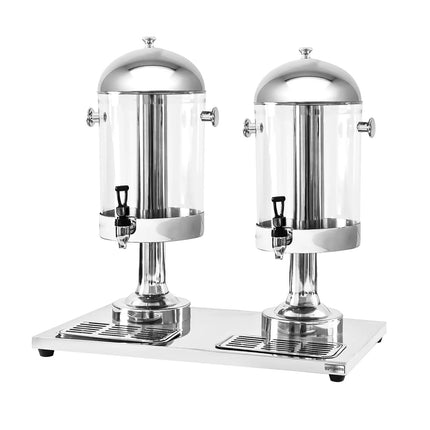 GGM Gastro Juice Dispenser - 2x polycarbonate tanks with tap & ice inserts - 2x 7.5 Litres - Stainless steel - incl. drip tray & ice inserts
