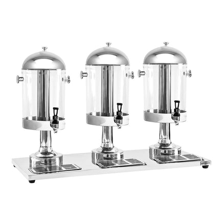 GGM Gastro Juice Dispenser - 3x polycarbonate tanks with tap & ice inserts - 3x 7.5 Litres - Stainless steel - incl. drip tray & 3x ice cylinders & 3x perforated infusion cylinders