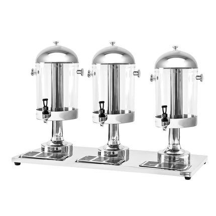 GGM Gastro Juice Dispenser - 3x polycarbonate tanks with tap & ice inserts - 3x 7.5 Litres - Stainless steel - incl. drip tray & 3x ice cylinders & 3x perforated infusion cylinders